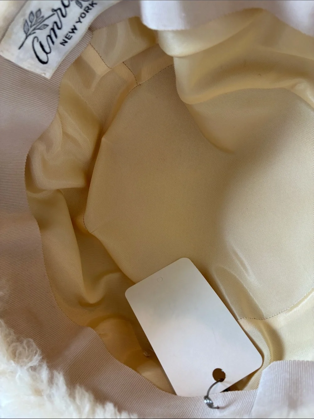 Cream Mouton Lamb Beret with Snowflake Crystal Brooch